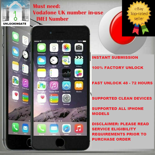 Vodafone unlocking service for 5 SE 6 6S 7 7+ 8 8+ X Xr Xs Max 11 Pro