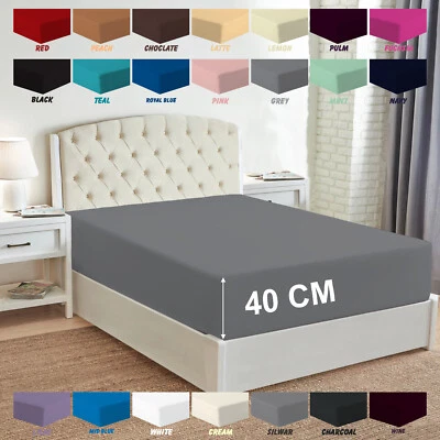 40CM EXTRA DEEP Fitted Sheet Single Double Super King Bed Size OR Pillow Covers