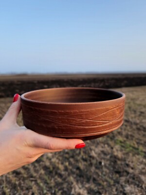 Clay Bowl Handmade Earthenware Bowl Rustic Soup Tureen Dish Red Clay Plate Brown