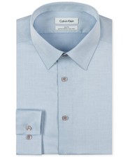  80 Calvin Klein Men's Slim-Fit Blue Herringbone Dress Shirt Size 15 34/35