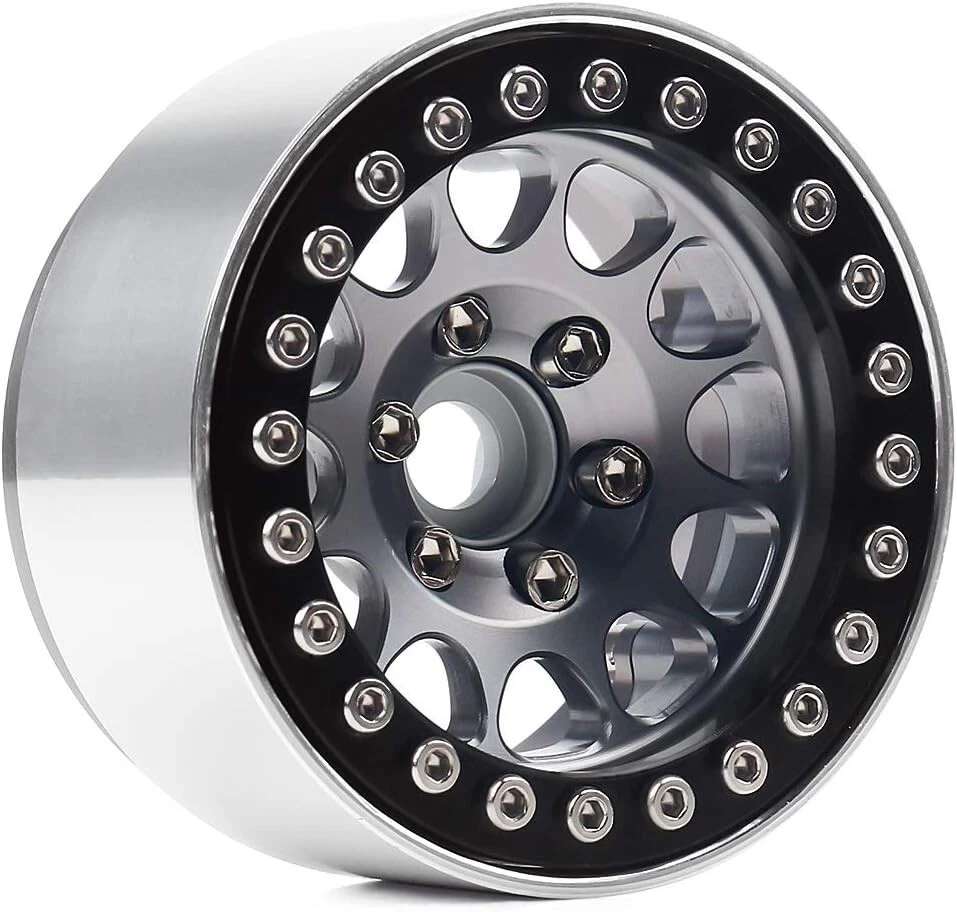 Lightweight 1.9-Inch Aluminum Beadlock Rims for Axial II RC Crawler - Black&Gray - Image 4 of 4