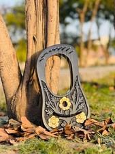 Rosewood Black And Gold Lyre Harp 10 Metal Strings Lyre With Free Strings  Key