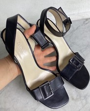 Vintage CALVIN KLEIN Black Leather Open toe Strappy Heels Shoes Size 8M Y2K