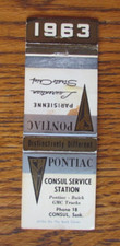 1963 PONTIAC CAR DEALER MATCHBOOK COVER: CONSUL GAS STATION, SK MATCHCOVER -C19