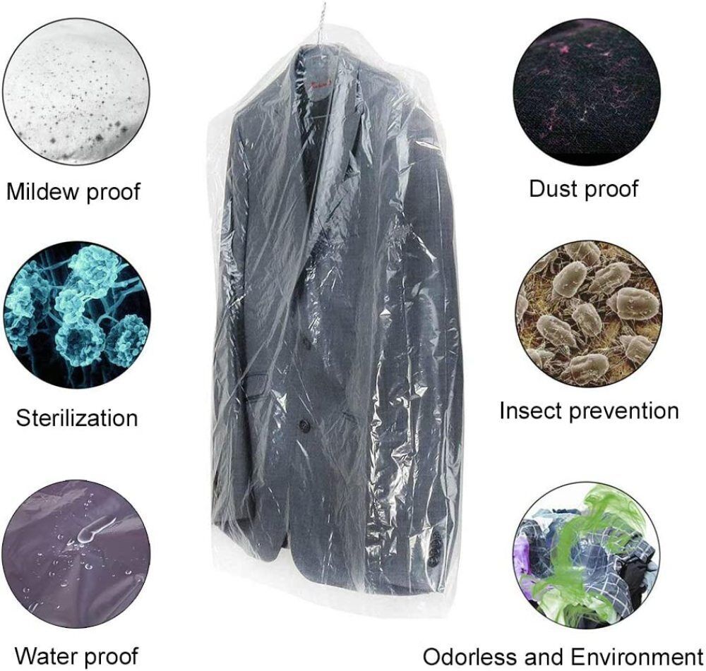 50/100Pcs Clear Polythene Garment Covers Clothes Suit Dress Dry Cleaner