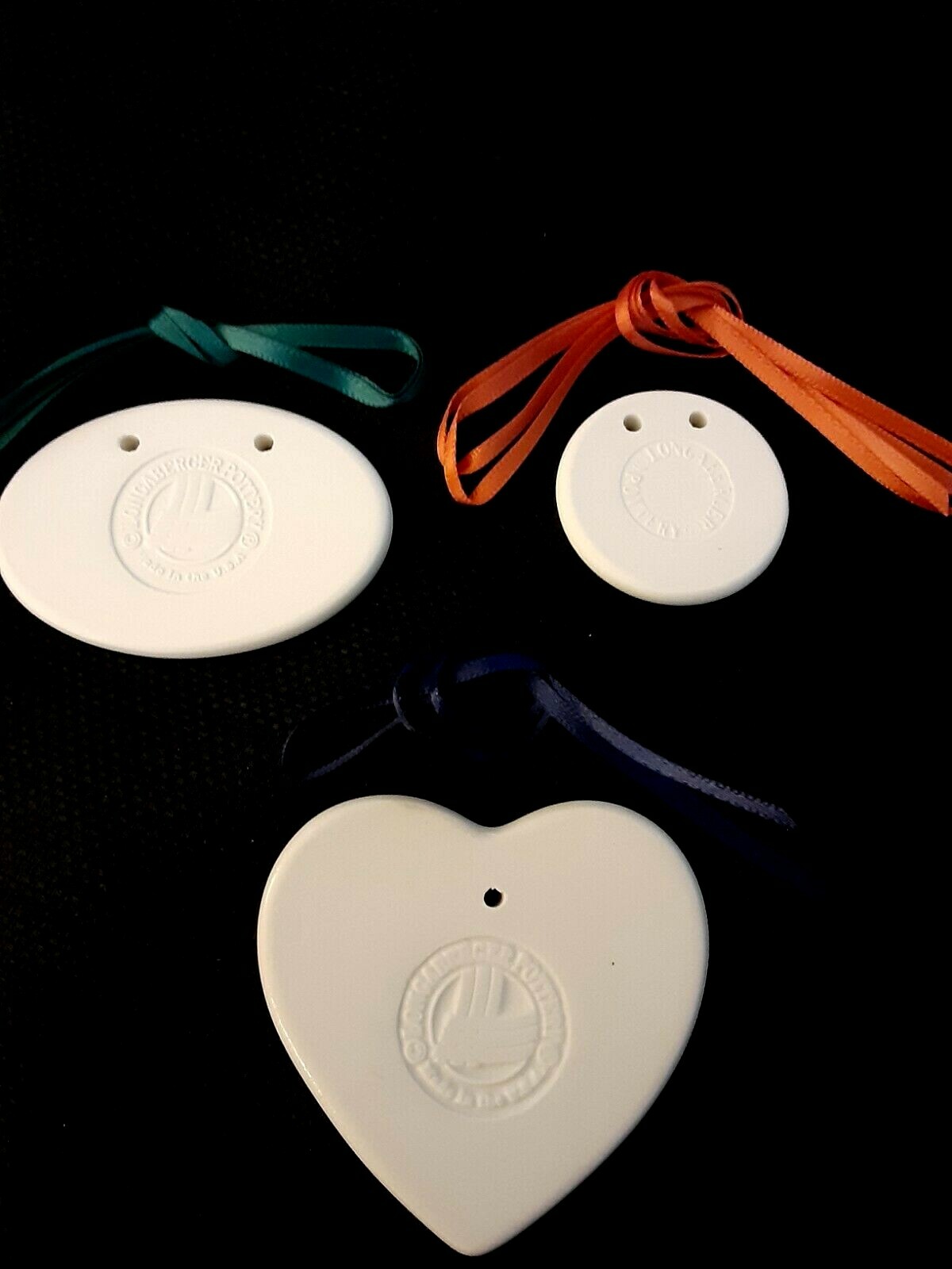 NIB SET (3) LONGABERGER CERAMIC BASKET TIE ONS...PUMPKIN, BAKERS BOUNTY