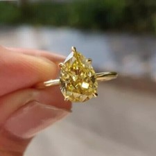 2.00Ct Pear Cut Simulated Canary Citrine Solitaire 925 Silver Engagement Ring