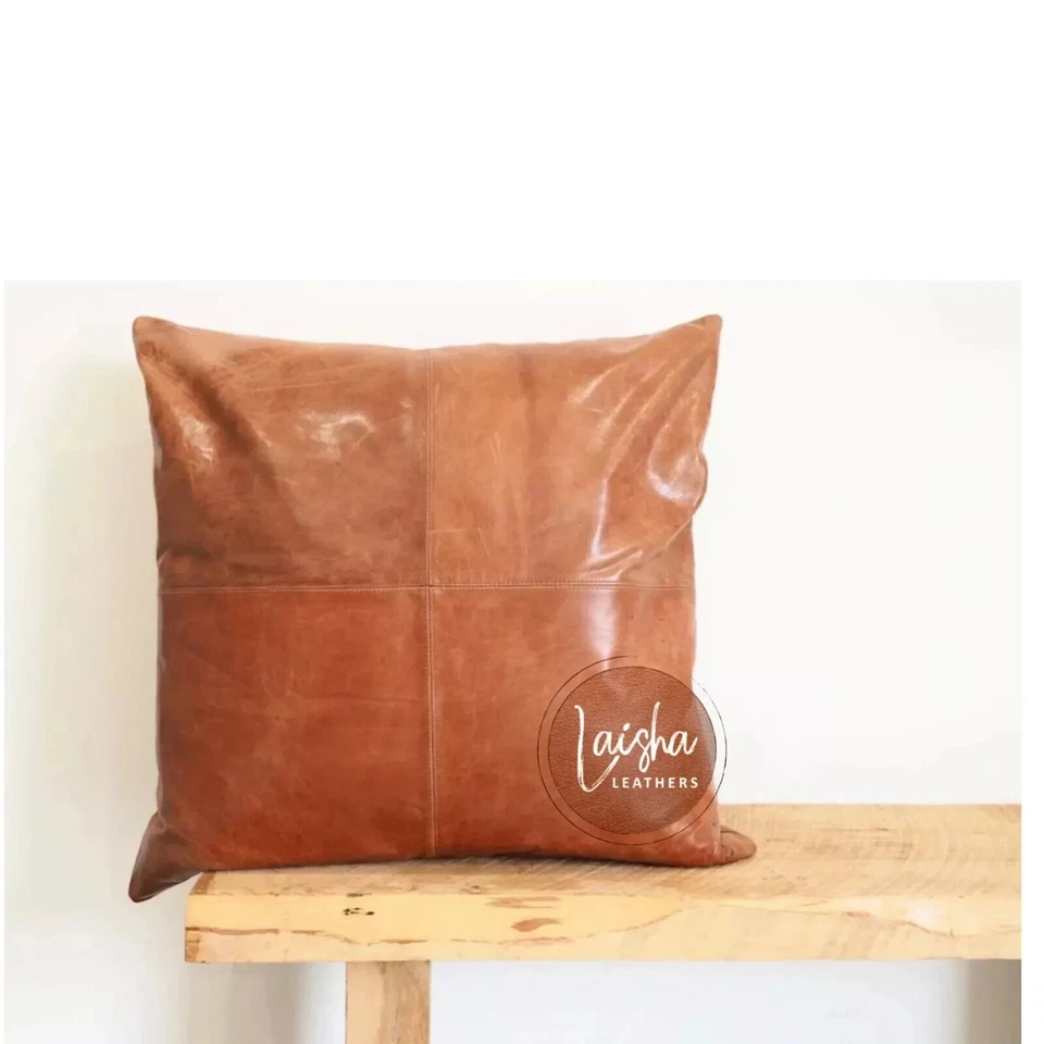 Genuine Leather Pillow Cover Real Leather Soft Cushion Cover Throw Case- 18"x18 - Image 4 of 4