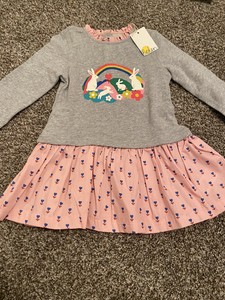 Novo com etiqueta! Bebê Menina 12-18 Meses Mini Boden Suéter Bunny Cinza E Rosa Vestido | eBay