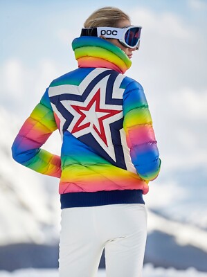 PERFECT MOMENT SUPER STAR RAINBOW PUFFER JACKET DOWN Sz S
