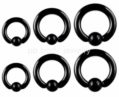 PAIR Black Anodized Surgical Steel Captive Bead Ring Earrings & Septum 12G to 2G