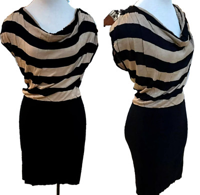 NEW Express BLACK & BROWN STRIPE SHORT DRESS SZ M RETAIL $79