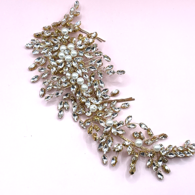 Large Rhinestone Wedding Hair Piece - Gold Amazon.com : Unicra Leaf Wedding Hair Vine Flower Bridal  main image 4