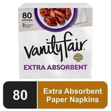 Vanity Fair Extra Absorbent Paper Napkins, 80 Count, White, Soft and Strong Disp