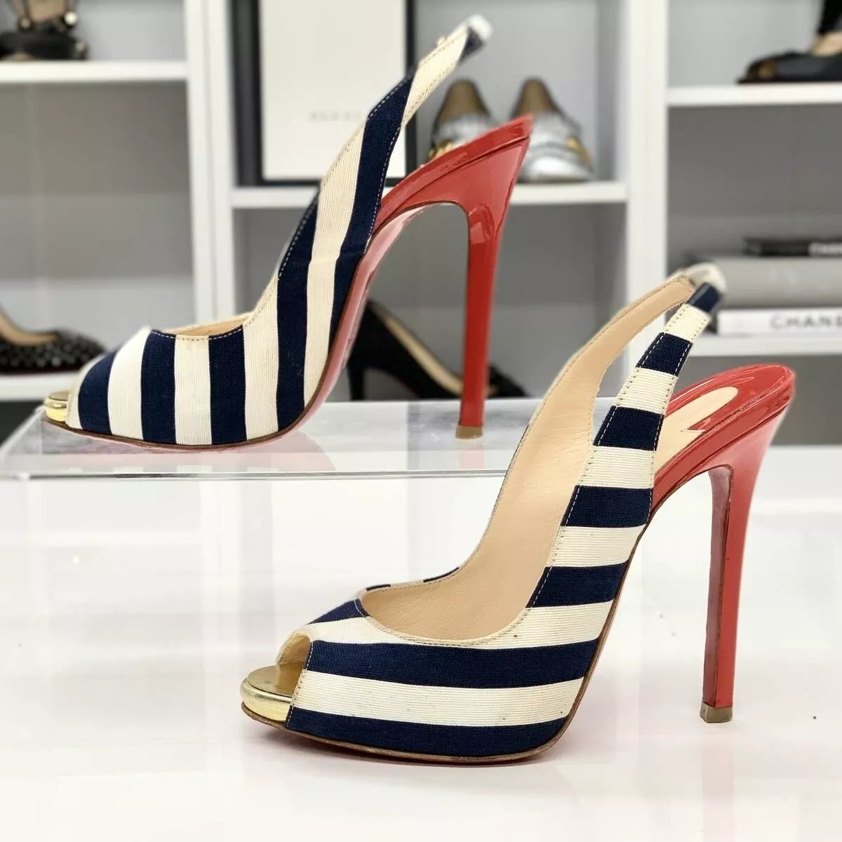 Louboutin store striped heels