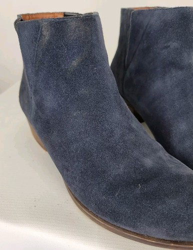 Lucky Brand 6.5 Navy Blue Suede Booties Benissa Leather Upper Low Heel Pull On - Picture 4 of 10