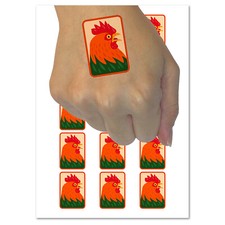 Rooster Chicken Portrait Temporary Tattoo Water Resistant Fake Body Art Set
