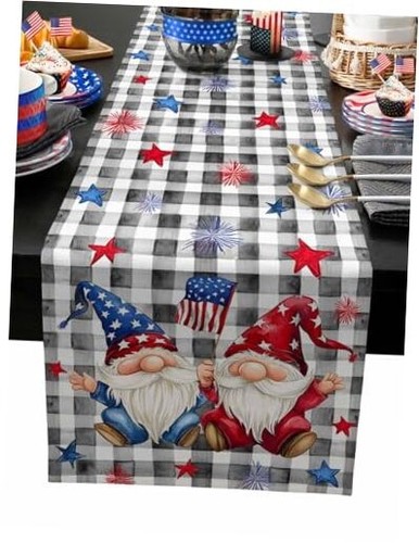 4th of July Table Runner Gnomes American Flag Patriotic Memorial Day 13x72in