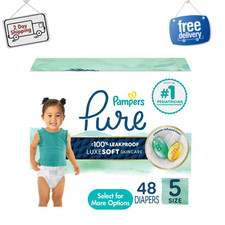 Pampers Pure Protection Diapers, Size 5, 48 Count, Hypoallergenic, Skin Defense