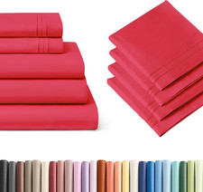 Luxury Red Split King 5-Piece Sheet Set  4 Pillowcases - Deep Pockets