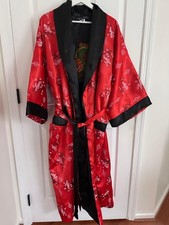 Kimono Silky Satin Red Black Reversible Robe Embroidered Dragon Size X Large XL