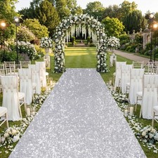 Wedding Aisle Runner: 4FT 15FT Sequin Fabric - Silver Sparkly Carpet Runner