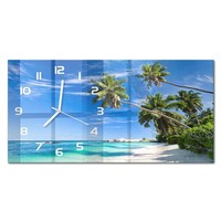Wanduhr Glas-Wanduhr Aus GehäRtetem Glas Tropischer Strand WeißE Zeiger 60X30 Cm