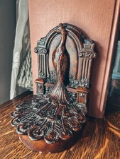 Set Of 1920’s Weidlich Brothers Art Nouveau Peacock Bookend 6" Art Metal Works