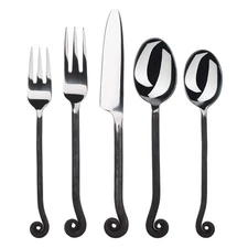 20-Piece Flatware Treble Clef Collection Black Silverware Cutlery Kitchen Set...