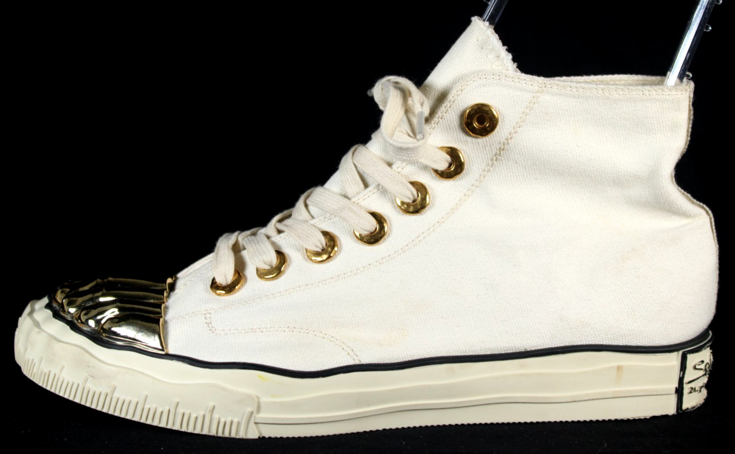 SCHIAPARELLI $2,900 2024 White Canvas TROMPE-L'OEIL GOLD TOES Men's Sneakers 45 image 3