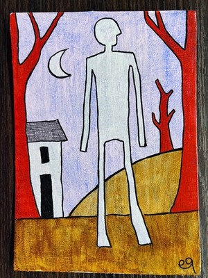 e9Art 5x7 'the unspoken weight of absence' outsider art brut rural woods naive
