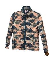 Cozy Reebok Girls Quilted Puffer Jacket Size 14/16 Pink Teal Zip Up Coat W/ PKTS