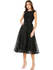 Mac Duggal A20398 Black Sequined Cap Sleeve Fit  Flare Dress Size 10 498