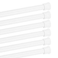 6Pcs White Tension Curtain Rod 12 to 20'', 0.5'' Dia Thin Adjustable Spring Rod