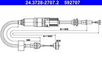 ATE Seilzug, KupplungsbetäTigung 24.3728-2707.2 FüR Seat VW