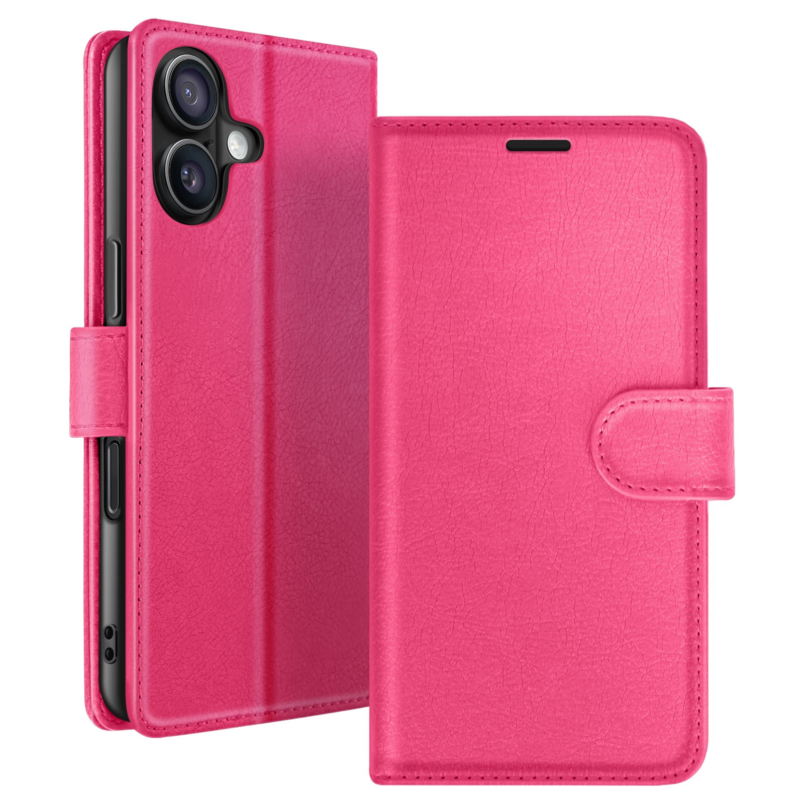 Étui portefeuille iPhone 16 Zanaé fuchsia avec support vidéo et languette aimantée