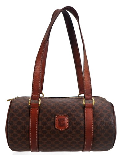 Vintage CELINE Classic Brown Triomph Macadam Leather Barrel Shoulder Bag Italy