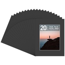 Golden State Art, Pack of 20 11x14 BLACK Picture Mats with White Core Bevel Cut