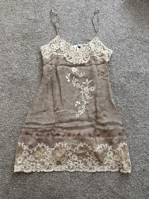 Zara Ecru Organza Lace Embroidered Floral Slip Dress Semi-Sheer Size S - Image 1 of 4