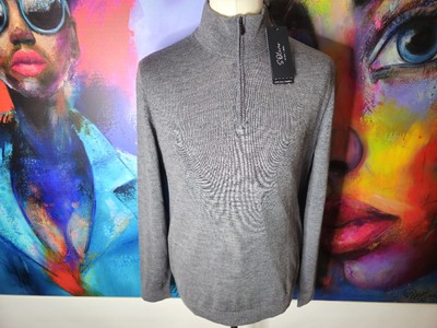 S.Oliver Merino Troyer Pullover Viertelreißverschluss Gr. L grau