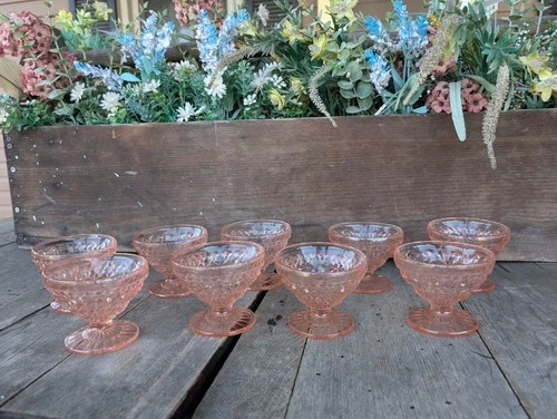 Vintage Jeannette Holiday Pink Depression Glass Sherbet/Champagne Glasses (9)