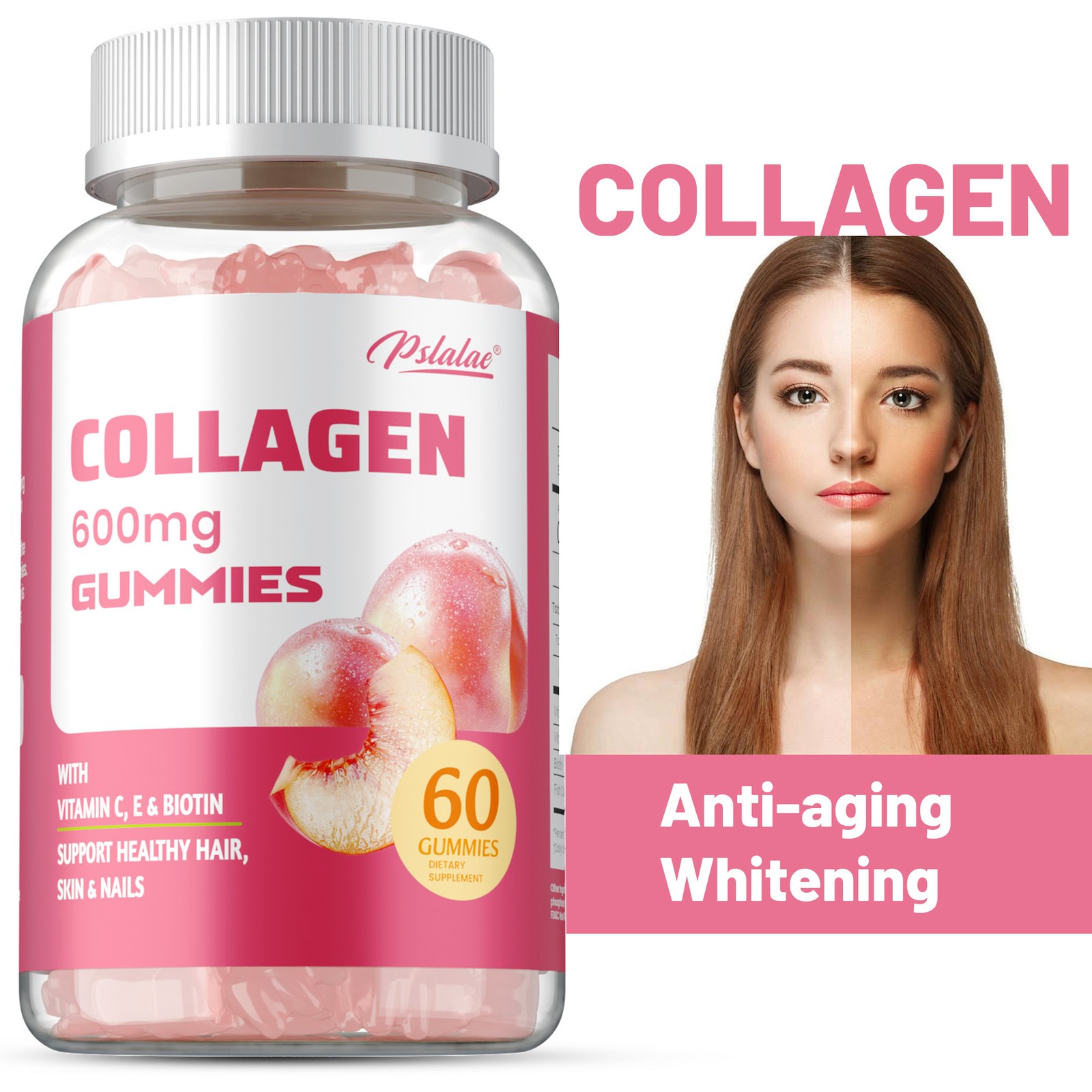 Collagen Gummies 600mg - Vitamin C,Biotin- Anti-aging,Healthy Skin and Whitening