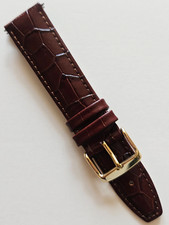 20mm - Brown Alligator Pattern / Leather Watchband -  Gold Buckle / with Pins 