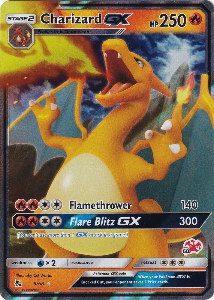 CHARIZARD GX 09/68 SM HIDDEN FATES POKEMON (BATTLE ACADEMY STAMPED, NM)