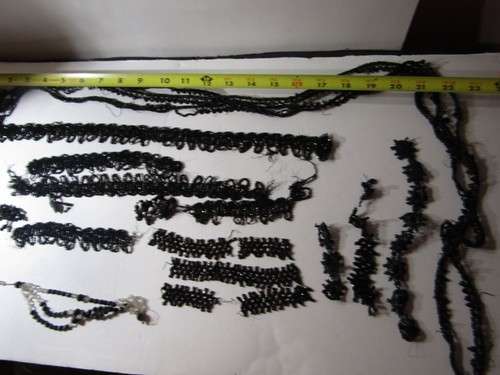 Antique Victorian Black Glass Jet Beads Mourning Dress Trims Embellishments Lot