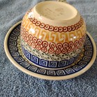 Vintage Polish Pottery Cup And Saucer Blue Circle Pattern Hand Painted — photo 3