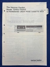 Original Harman Kardon TD102 TD202 Cassette Deck Technical - Service Manual