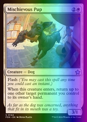 MTG Magic the Gathering Mischievous Pup (144/789) Foundations LP FOIL