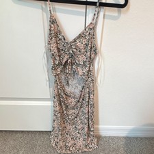 Lovely Day Floral Ruched Chiffon Midi Sundress Adjustable Straps Tie S