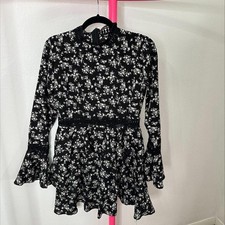 BOOHOO HIGH NECK FLORAL TIERED SKATER DRESS SIZE 8